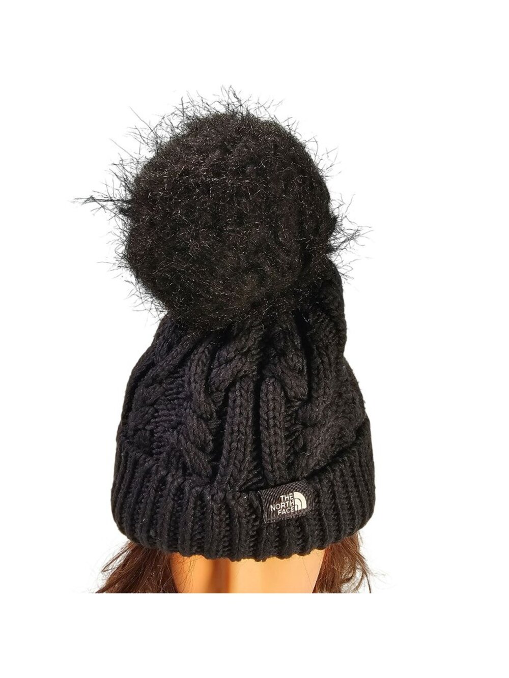 The North Face Cable Knit Beanie Winter Hat w/ Large Pom Women's One Size Black